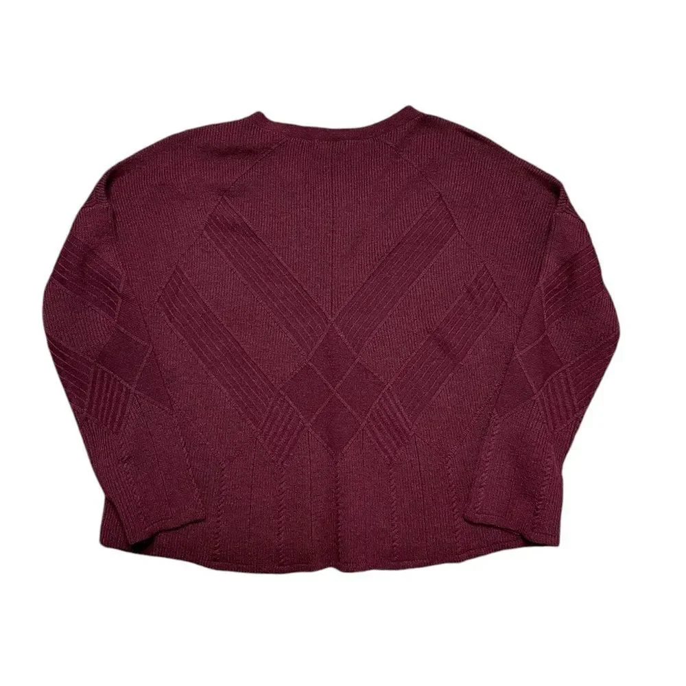 SMARTWOOL Shadow Pine Cable V-Neck Sweater Maroon Size Medium